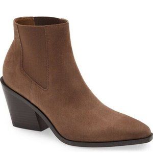 $550 Rag & Bone Razor Chelsea Boot POINTY ROUND BLOCK Suede BROWN 39 (DA15)